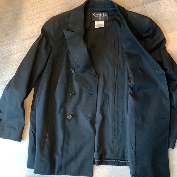 Rare CHANEL Vintage 98P Black Swing A Line Coat Jacket Blazer Stretch Suit 2pc - Picture 16 of 16
